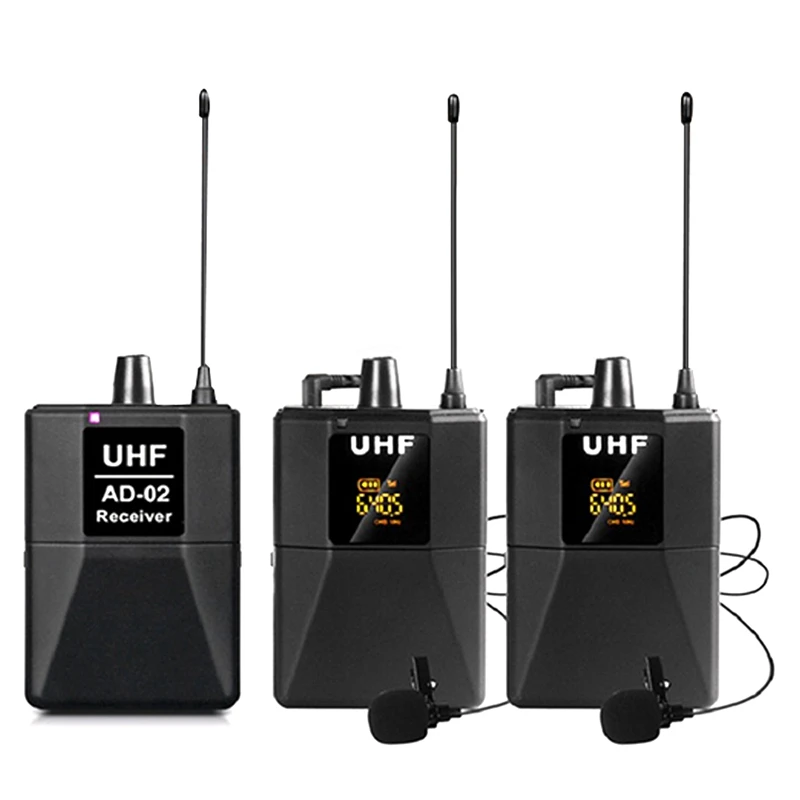

Wireless Lavalier UHF Microphone System One-for-Two Wireless Recording Microphone for Outdoor Interview/Live Broadcast