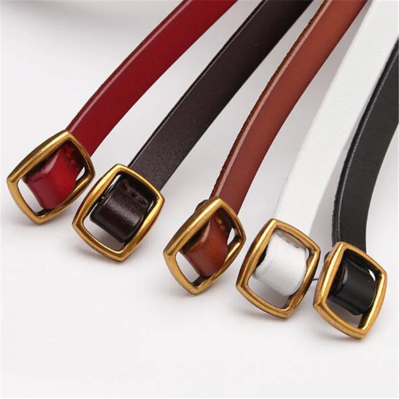 

Genuine Leather Strap Lady Vintage Metal Buckle Casual Women Waistband Cowskin Jeans Belt Cintos Thin Narrow Band Female