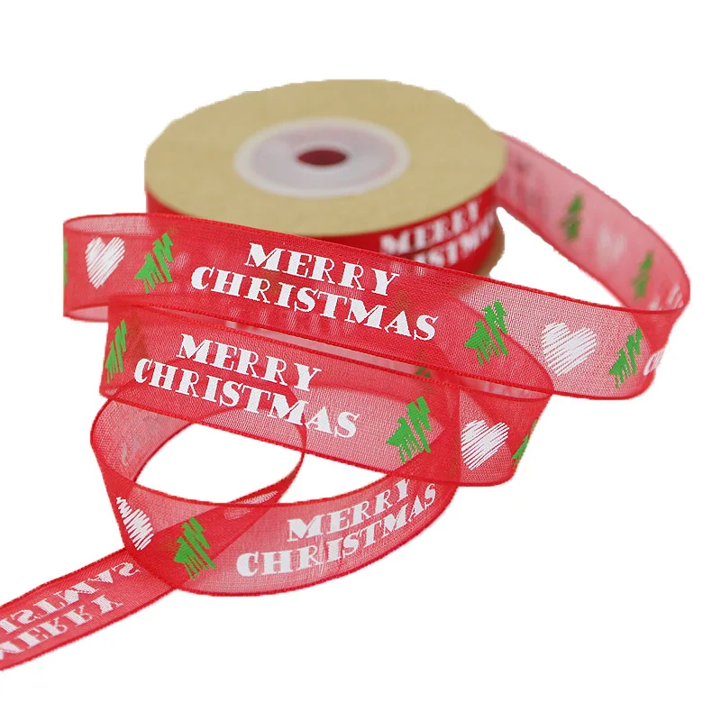 Красная рождественская лента с рисунком в виде цветов 15 мм 10 метров рулоне | Дом и
