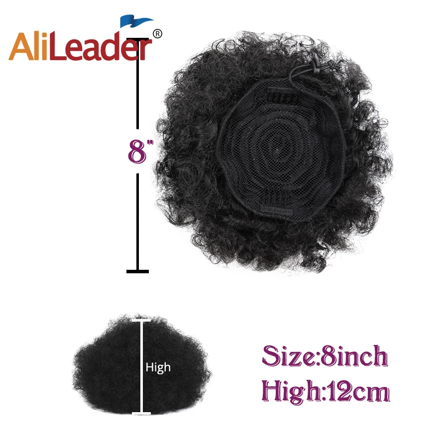 Alileader Synthetic Kinky Hair Bun African Afro Puff Drawstring Short Ponytail Curly Clip Wrap Fluffy Chignon Hair Extension 1pc