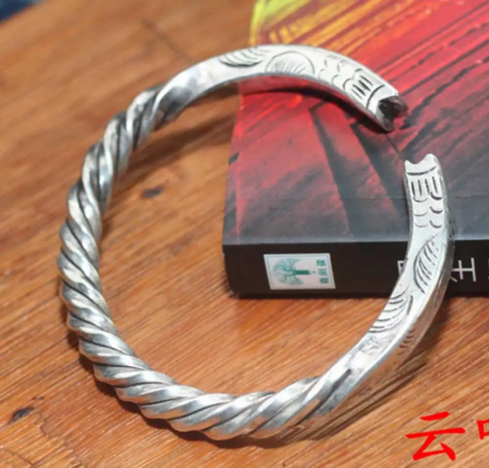 

Charming Personality narrow opening twist bracelet silk wrapped Miao Silver Hand Woven twist THICK BRACELET