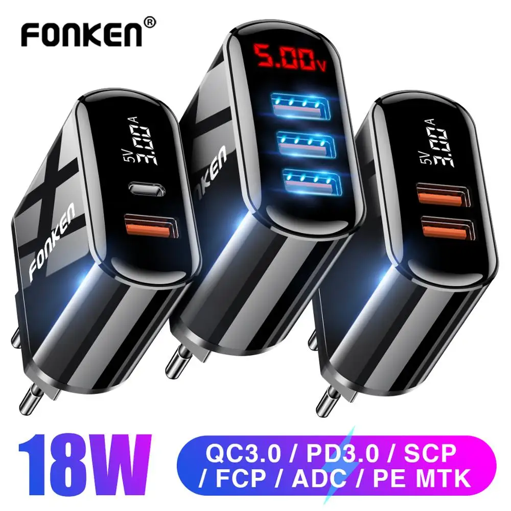 Зарядное устройство FONKEN 18 Вт QC 3 0 USB Type C|Зарядные устройства для телефонов| |