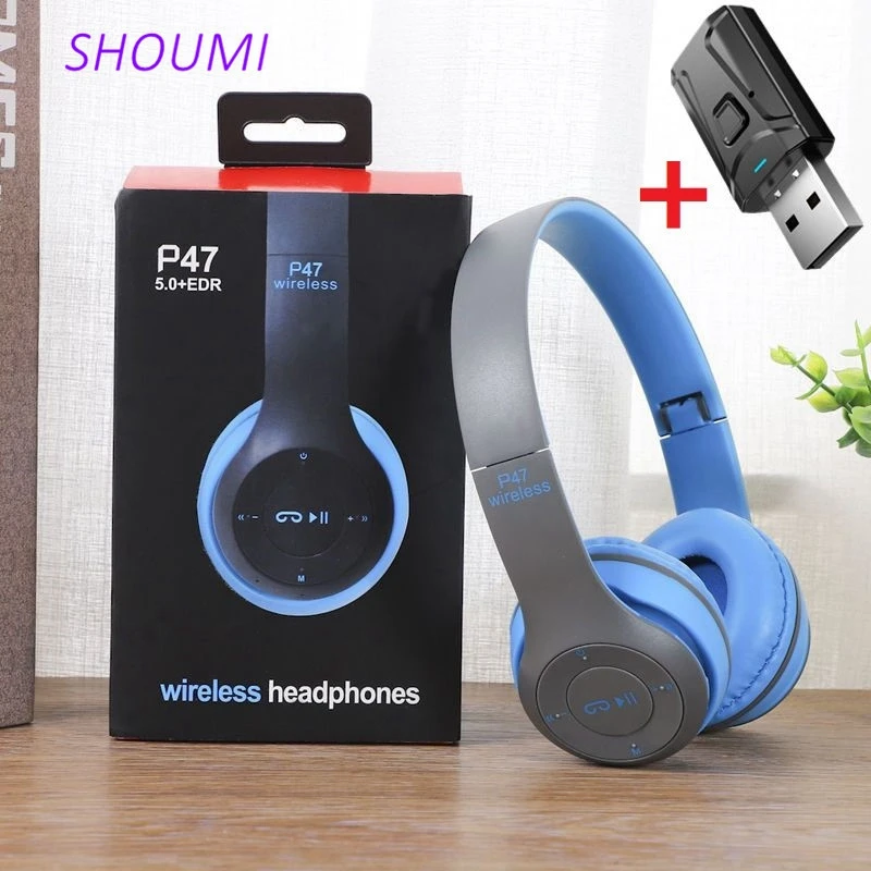 

P47 Wireless Headphone Foldable Bass Bluetooth 5.0 Earphone Kid Helmet Gift,TF-Card,With Mic USB Bluetooth Adaptor For TV Gaming