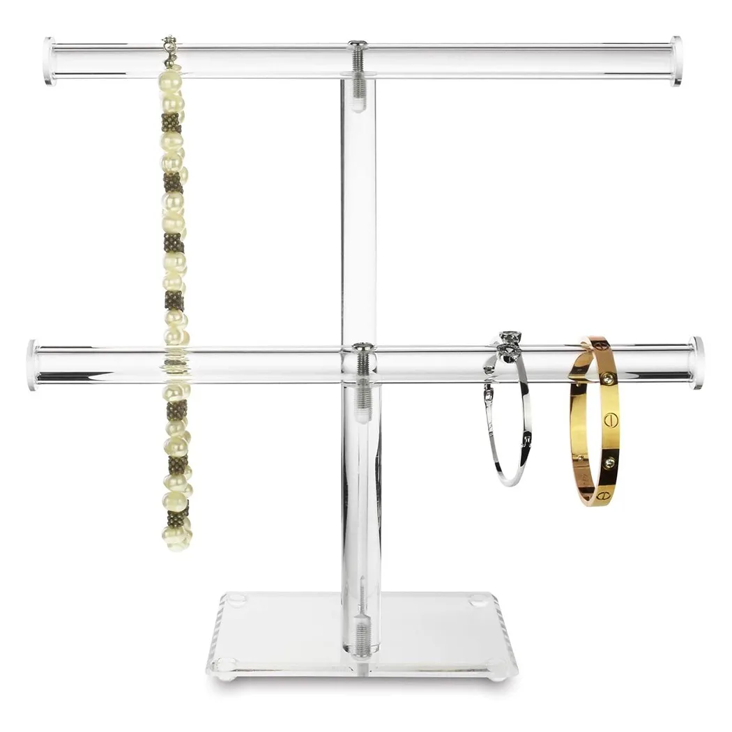 

1*10 Inches Wide X 9 3/4 Inches High Holder Transparent Acrylic Round Bracelet Display Stand 2 Layer T-shaped