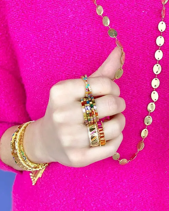 Женское кольцо с радужным цирконием Золотое обручальное широкое фианитом США