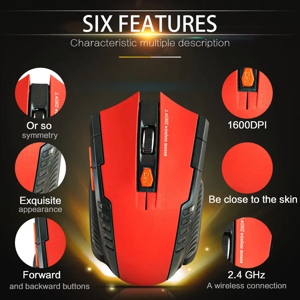 

1600DPI 2.4GHz Mice USB Wireless Mouse Adjustable Receiver Four Way Roller for Laptop PC Computer Peripherals Universal New
