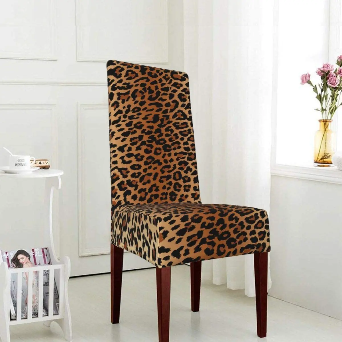

Dining Chair Cover Set of 4 Animal Leopard Print Pattern Design Funny Brown Dining Room Chair Slipcovers, Banquet Chair Covers