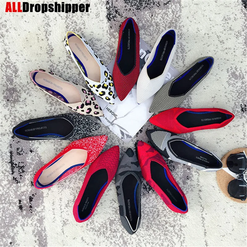 Casual Women's Flat Shoes Female Boat Shoes Shallow Mouth Pointed Ballet Shoes Brand Knitted Maternity loafers Women Zapatos De