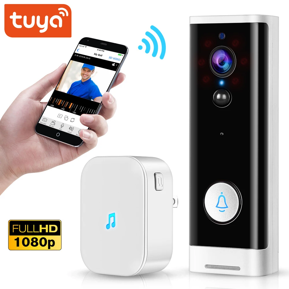 WiFi видео дверной звонок Tuya умный домофон 1080P HD беспроводной камера для дома