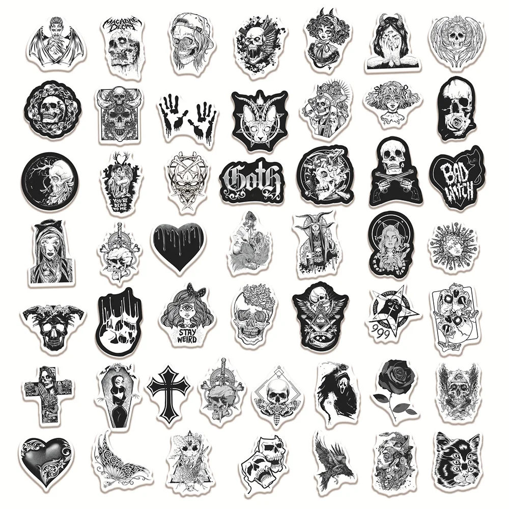 103050100pcs cool black and white gothic graffiti stickers decals skateboard laptop phone fridge bike car waterproof sticker free global shipping