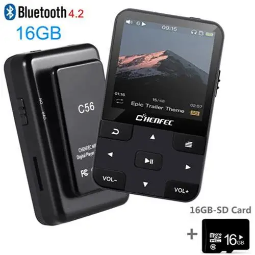 Последние 16 Гб мини клип MP4 плеер Bluetooth 4,2 Lossless музыкальный Palyer с FM радио, диктофон, MP4 видео бегущий плеер - Цвет: 16G-MP3-Black-SD16GB
