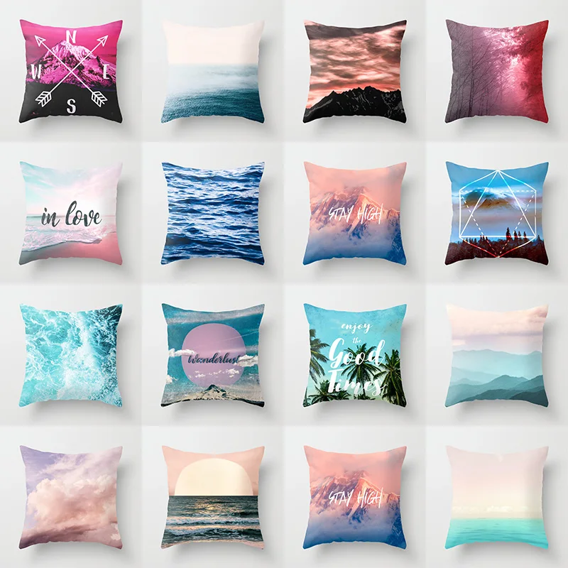 

Чехол для диванной подушки, с изображением леса, моря, горы, волн, заката, для дома, дивана, кресла, декоративная подушка, чехол s