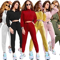 haoohu solid women sportswear casual fall clothes 2021 urban streetwear ladies tracksuits slim cotton fashion 2 pcs pants sets