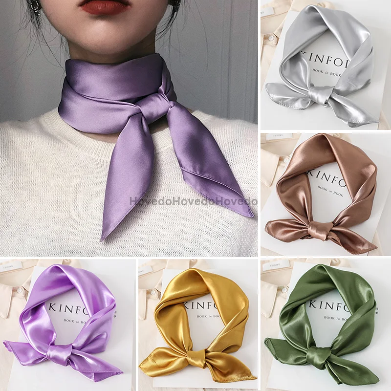 

Solid Color Silk Scarf Square Women Shawls and Wraps Fashion Office Small Hair Neck Hijabs Foulard Scarves Hair Accessories Gift