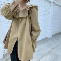 alien kitty autumn korean style hot one shoulder women blouse solid ruffle gentle sweet long sleeves all match female shirts