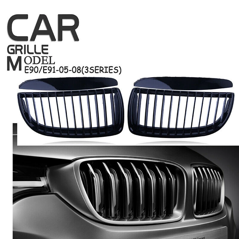 Rejilla de radiador para parachoques delantero de coche, color negro brillante, para BMW Serie 3, E90, E91, 2005-2008, 51712151895, 51712151896