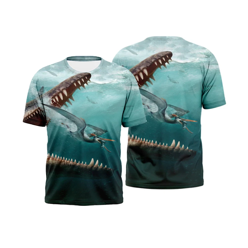 

2021 Summer T-shirt men's and women's fashion casual short-sleeved 3D printing marine series T-shirt fish O-neck children's top