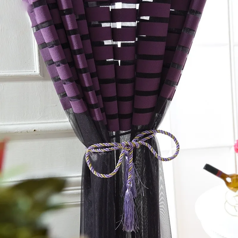 

Modern Simple Stripe Warp Knitted Window Screen Curtains for Living Dining Room Bedroom.