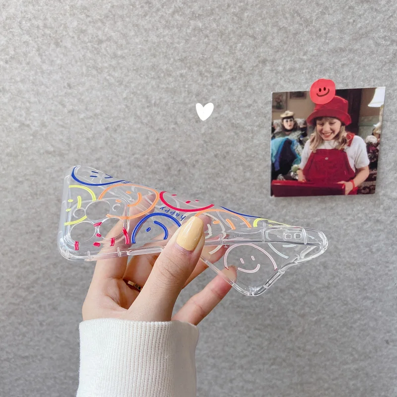 

N1986N Phone Case For iPhone 12 Mini 12 11 Pro XS X XR Max 7 8 Plus SE 2 Fashion Cartoon Smile Face Clear Soft TPU For iPhone 11
