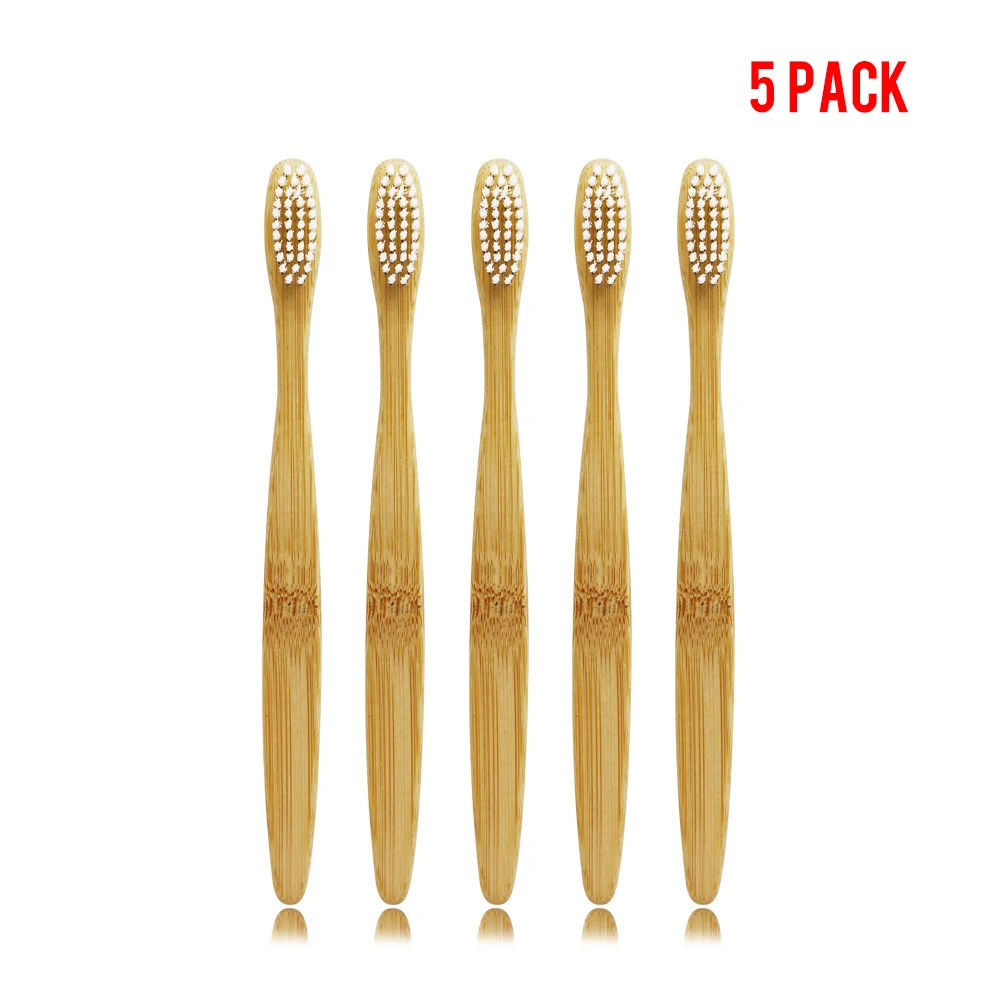 Щетка Зубная белая из бамбукового волокна с мягкой щетиной и деревянной ручкой 5