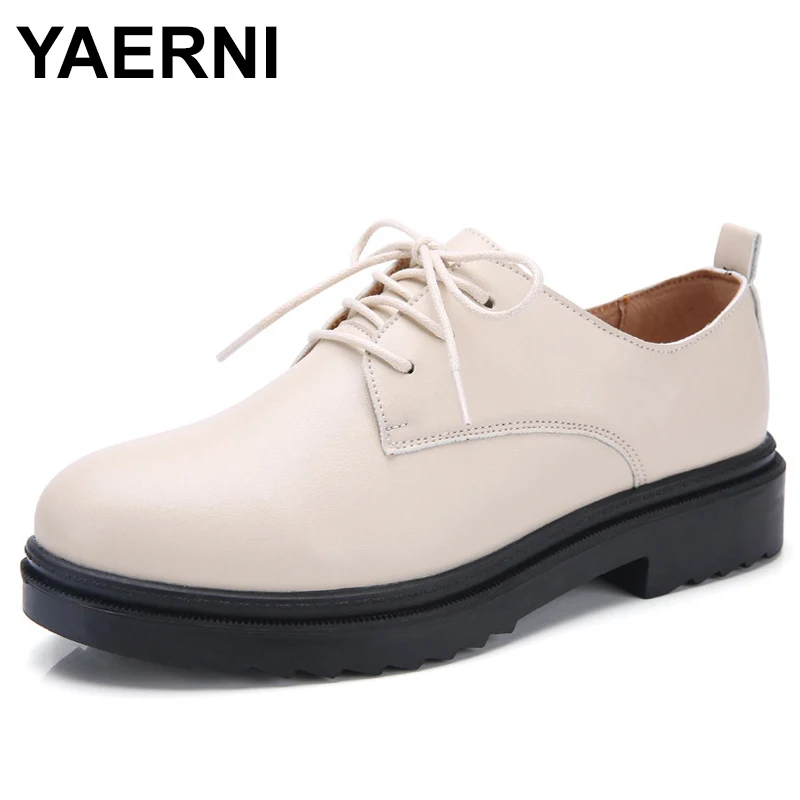 Женская кожаная обувь YAERNI повседневная на шнуровке большие Size35 40E1331 лето 2019|Обувь