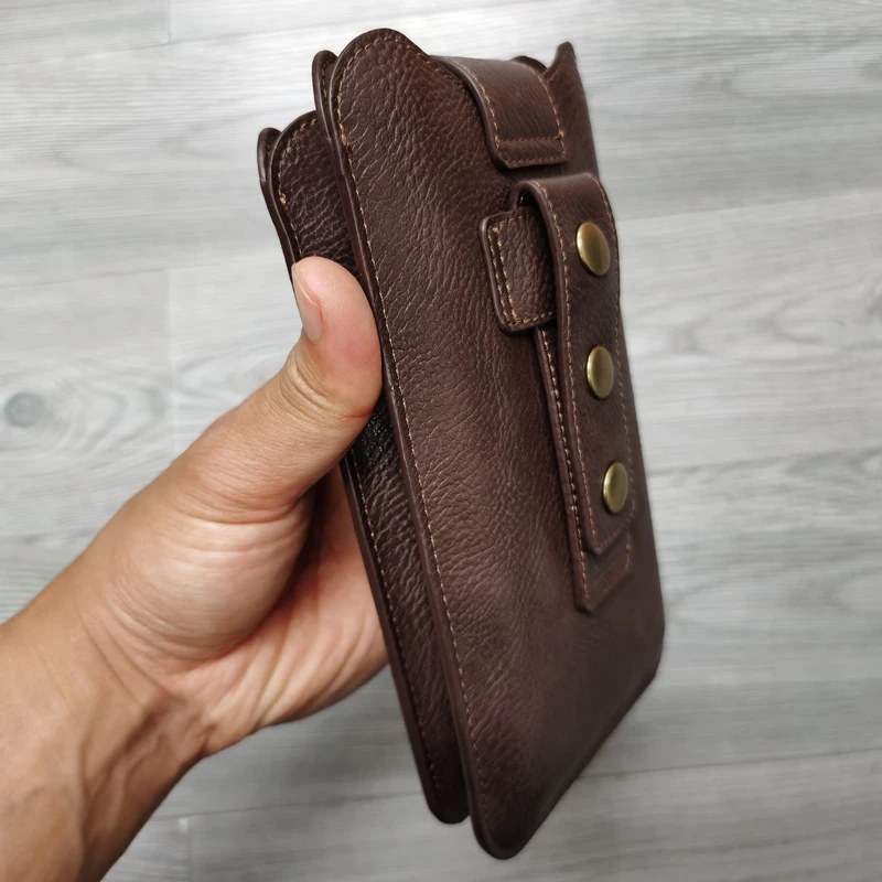 Leather Phone Bags Case Dual Pouch 5.5-7.2'' for iPhone Huawei Samsung Xiaomi Shockproof Magnetic Belt Clip Bag with Card Holder