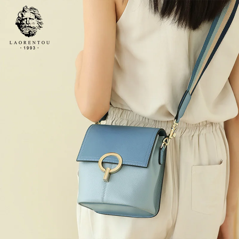 LAORENTOU/Сумка ведро из натуральной кожи с разноцветным плечевым ремнем для женщин