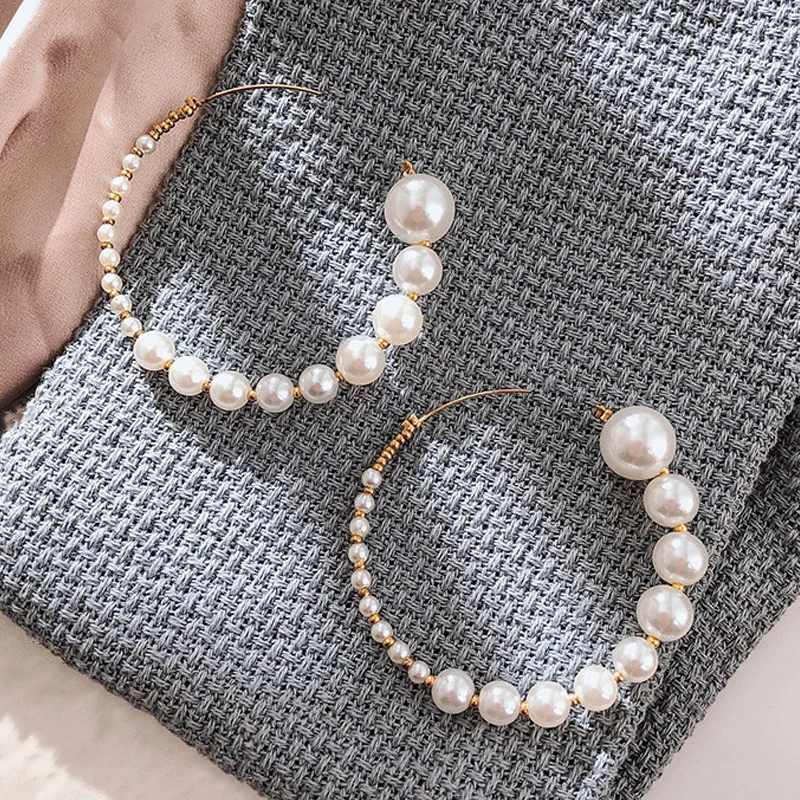 Большие жемчужные круглые серьги для женщин и девушек уникальные витые большие