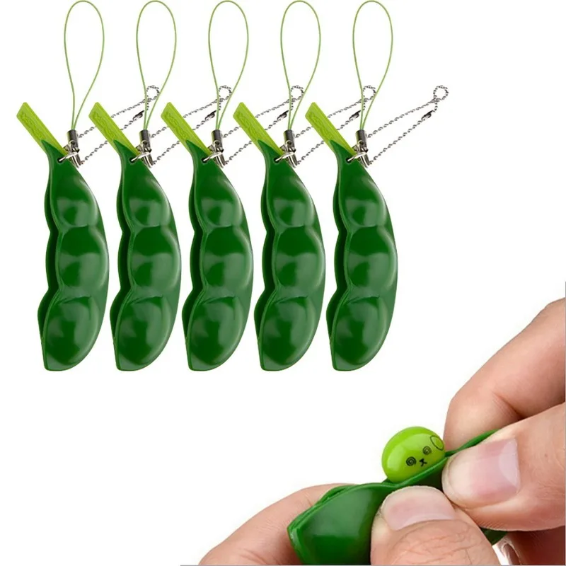 

5pcs Fidget Toys Pack Portachiavi Decompression Edamame Toys Squishy Squeeze Peas Beans Keychain Cute Stress Adult Toy Key chain