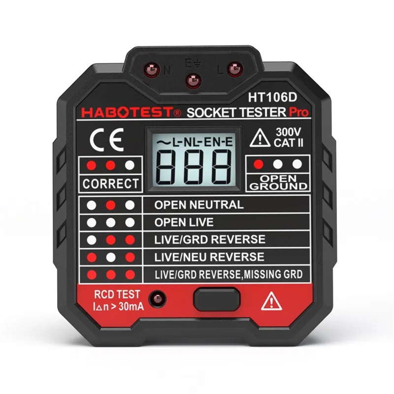 

Socket Tester Pro Voltage Test RCD Socket Detector GFCI RCD Test Plug-in 48V-250V Mains Fault