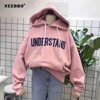 needbo new sweatshirts womens letter hooded female 2021 cotton thicken warm hoodies lady autumn tops pullover clothes