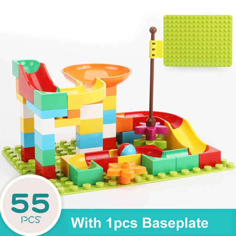 55pcs with baseplate Большой размер мраморный гоночный лабиринт, Шариковая дорожка строительные блоки DIY сборка воронки слайд Кирпичи игрушки для детей Подарки - Цвет: 55pcs with baseplate