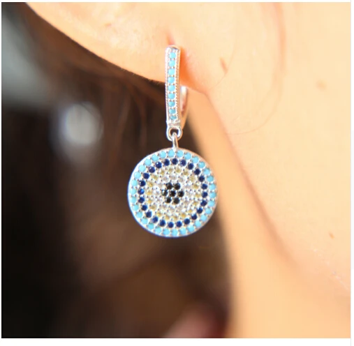 Лучшие продажи чистое серебро 925 пробы голубой CZ счастливый индюк сглаза круглая