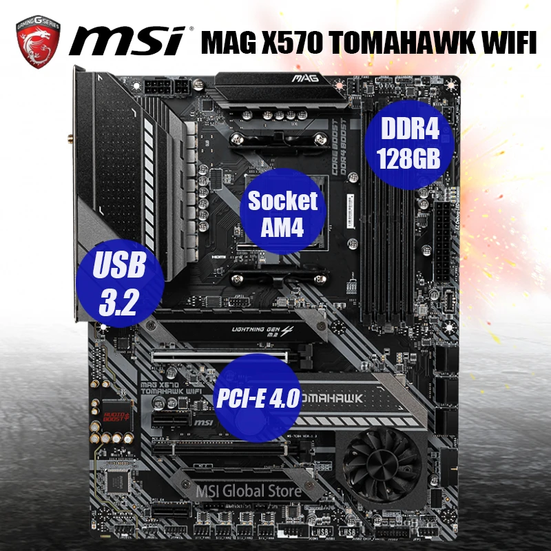 Bestellen Für MSI MAG X570 TOMAHAWK WIFI Motherboard AM4 AMD X570 DDR4 RYZEN 9 128GB SATA 6 Gb/s Desktop ATX AMD Mainboard AM4 M.2 HDMI