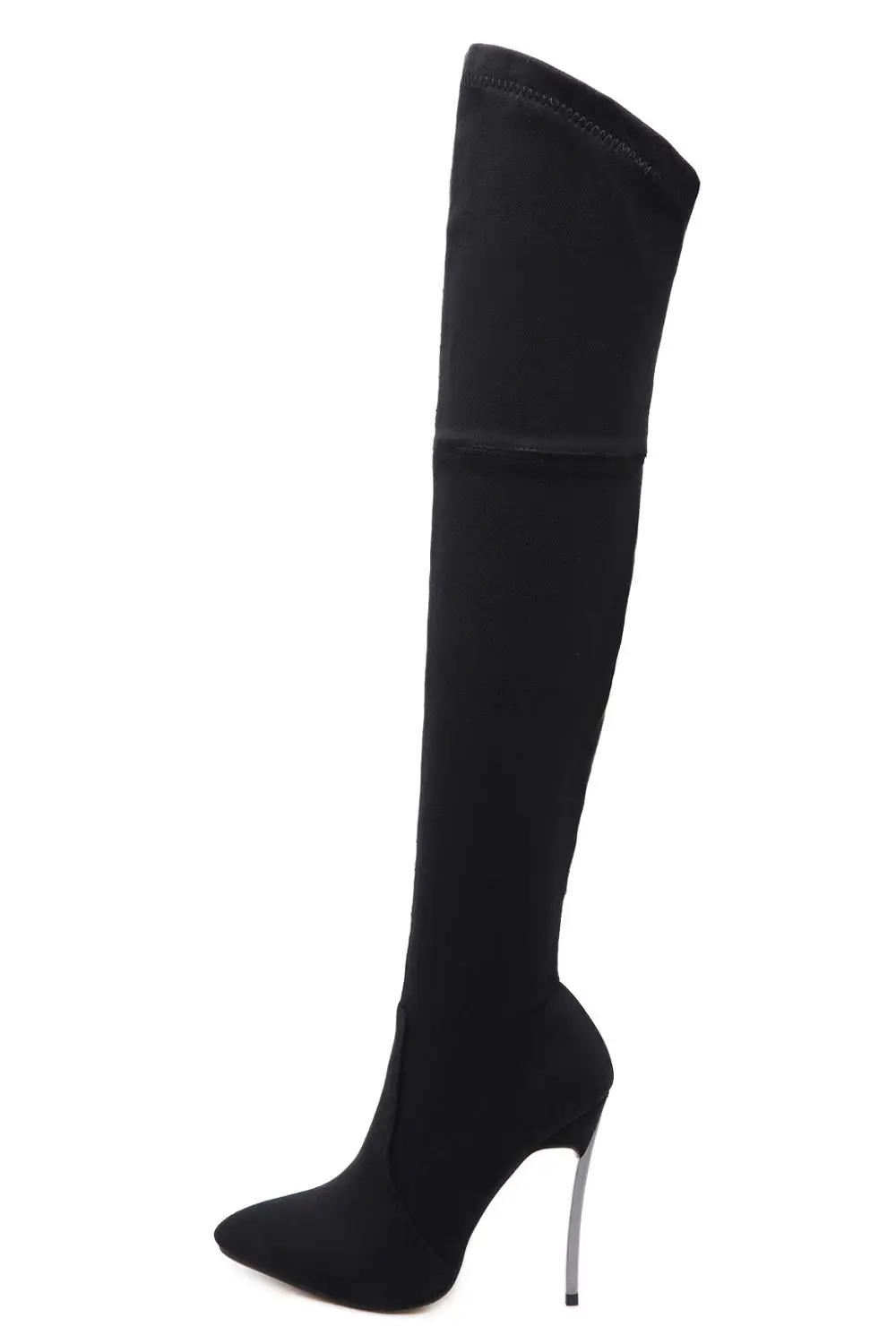 Black suede Rumbidzo/Коллекция года; сезон осень-зима; женские сапоги; обтягивающие высокие сапоги до бедра; Сапоги выше колена на высоком каблуке с острым носком; Sapatos - Цвет: Black suede