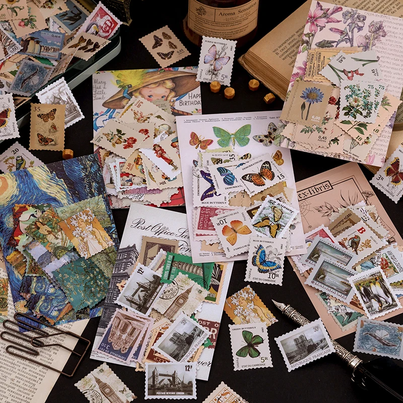 

Vintage Animal Plant Flower Butterfly Decorative Stickers Package Scrapbooking Stick Label Diary Stationery Album Stamp Stickers