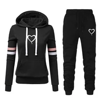 new spring women heart solid color sets tracksuit female long sleeve pullover hoodies pants two piece set warm outfits suit