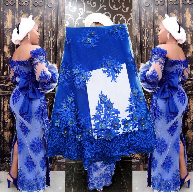 Королевская Синяя африканская ткань кружево вышивка нигерийская кружевная для