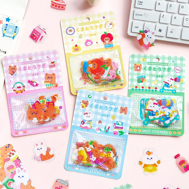 

40 шт./упак. милая, с радужным принтом «Медведь», «кролик», «ПВХ Стикеры s вручную учетной записи украшения Скрапбукинг дневник канцелярские п...