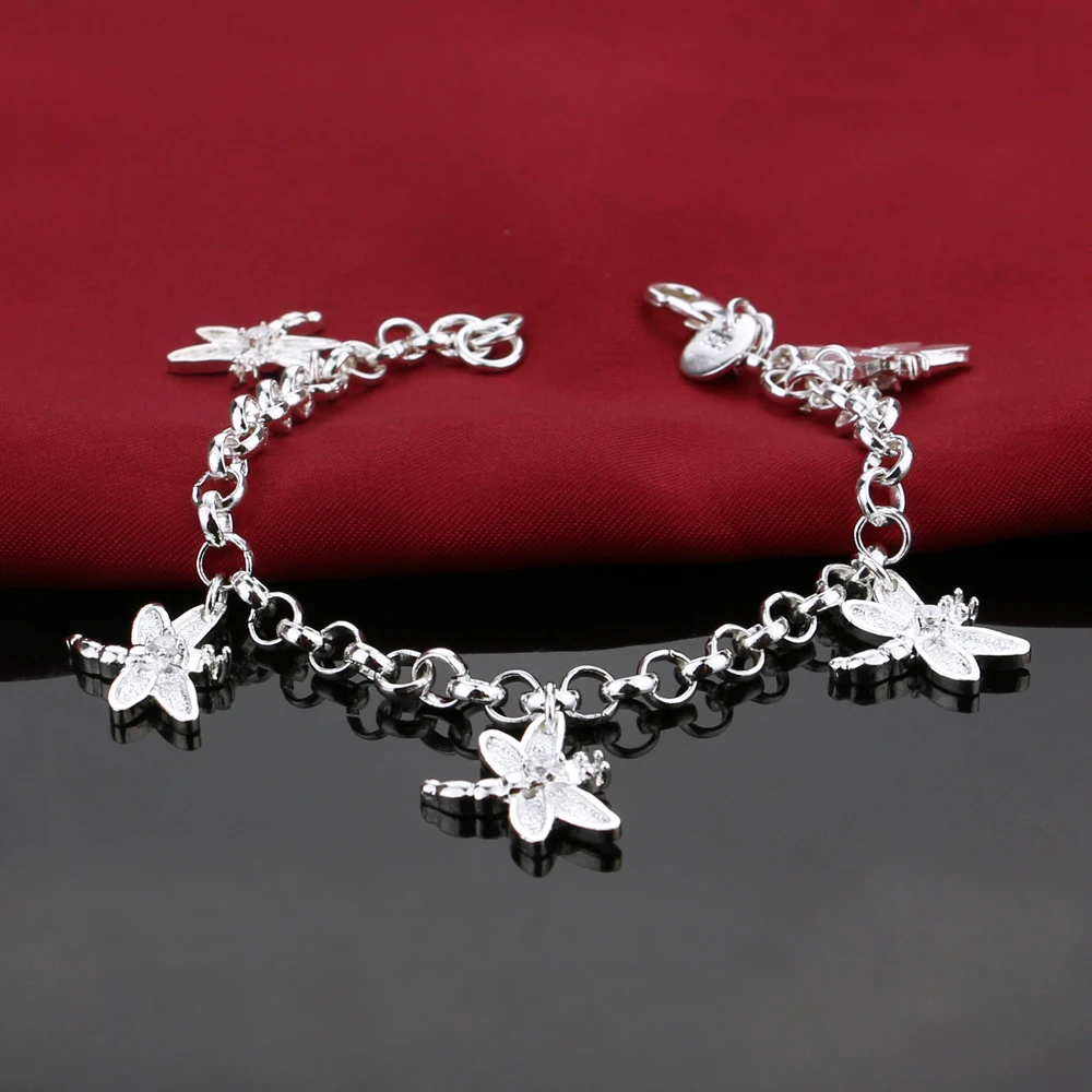 Симпатичные Стрекоза браслет браслеты шармы для ног с 100% 925 стерлингового