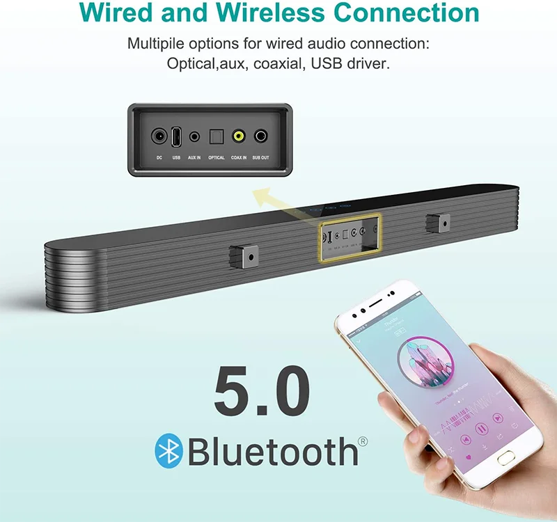 Bluetooth-Саундбар с сабвуфером 120 Вт Bluetooth-динамик для ТВ бас-саундбар регулируемый