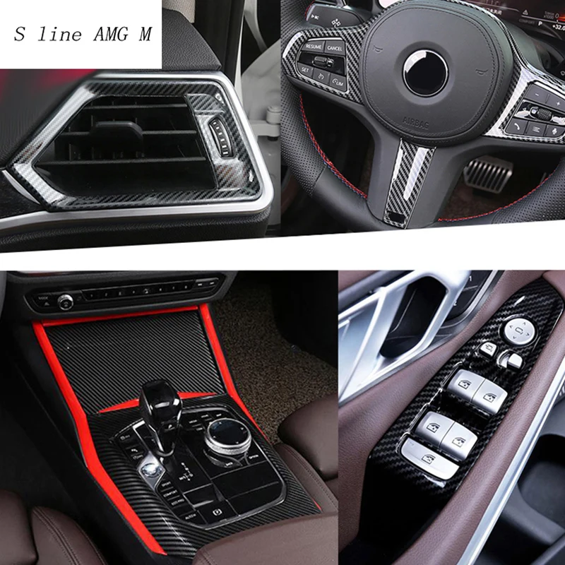 

Car styling Carbon fiber Stowing Tidying Armrest box protect stickers covers For BMW 3 Serise G20 G28 Interior Auto Accessories