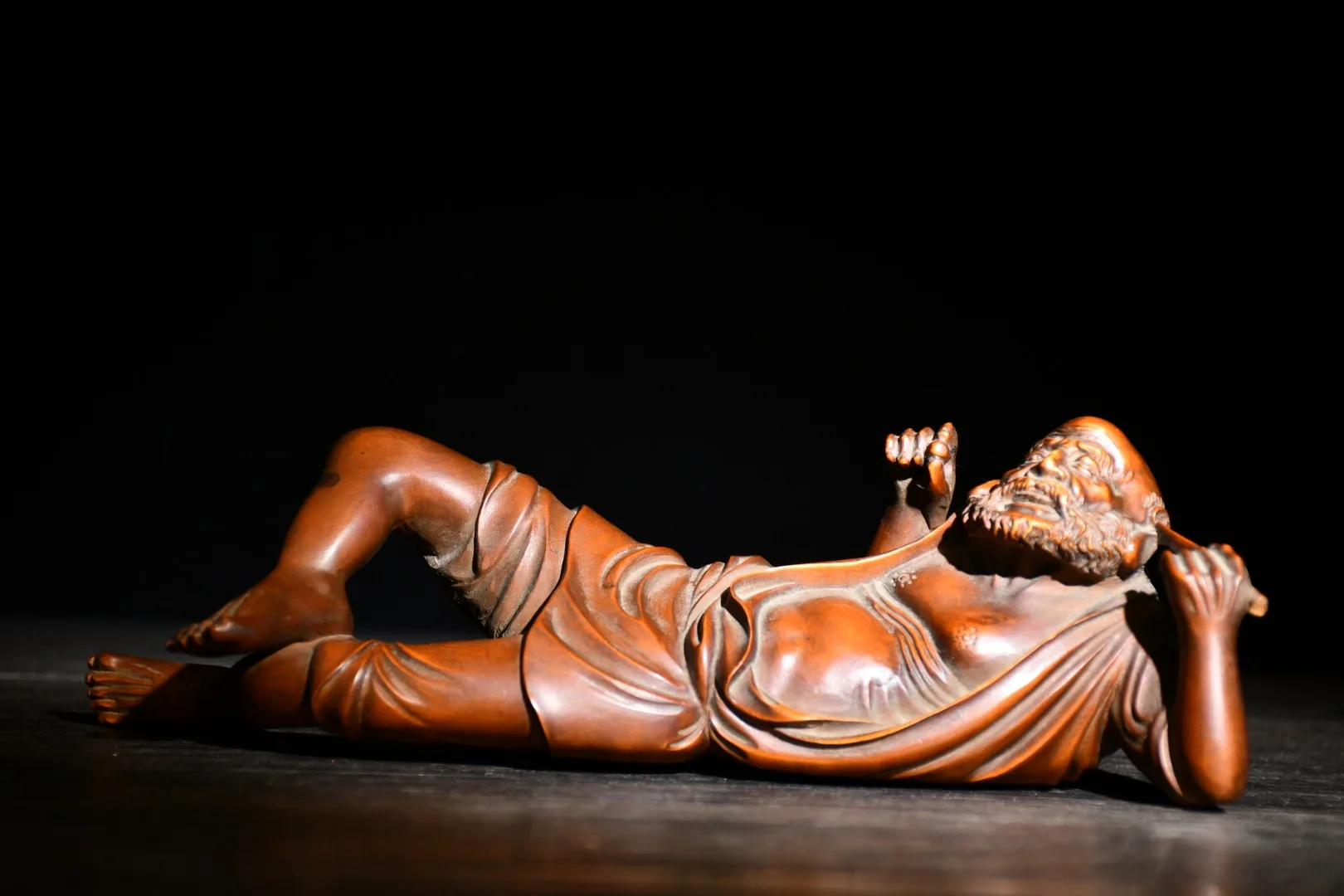 

Home Decor 8" China Lucky Old Boxwood Hand-carved Ear-picking Arhat meditation Dharma statue Enshrine the Buddha