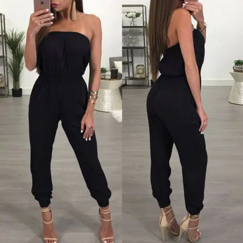 

Suumer Women Ladies Clubwear Off Shoulder Playsuit Bodycon Party Slash Neck Sleeveless Backless Jumpsuit Solid Romper Trousers