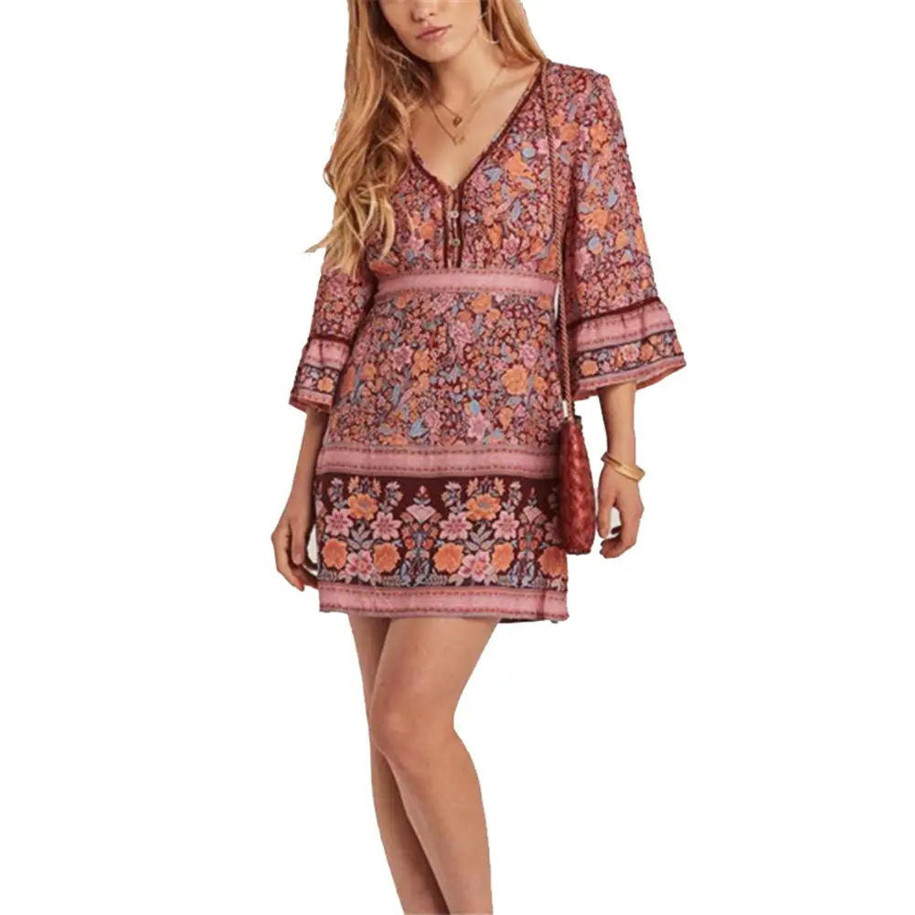 

Женское летнее платье в стиле бохо, Повседневное платье с расклешенным рукавом, лето 2020