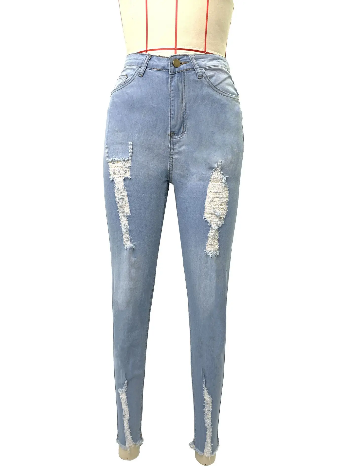 

Spot 2021 European and American spring and autumn fashion sexy high-waist stretch hole slim-fit pants