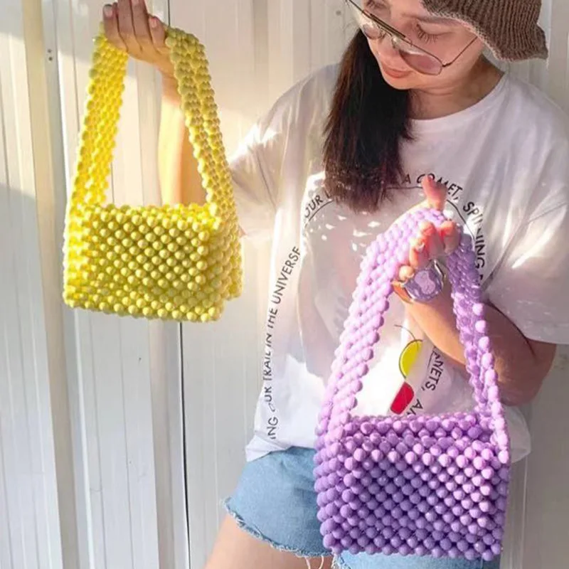 Роскошная брендовая плетеная вручную однотонная женская сумочка из бисера