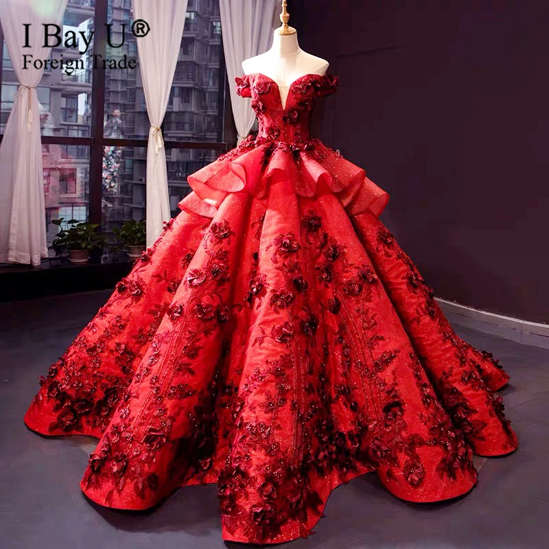 Винно красное свадебное платье с 3D цветами яркое кружевное принцессы платье| |