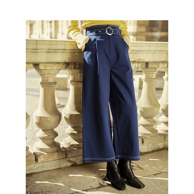 INMAN/осенние модные однотонные свободные брюки с высокой талией и поясом в офисном