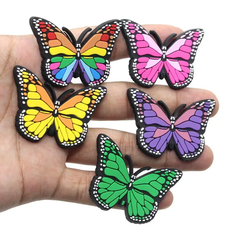 

1pcs high quality PVC Shoe Charms DIY color Butterfly Decorations garden Shoe Aceessories Fit women’s croc Clogs kids Gifts jibz
